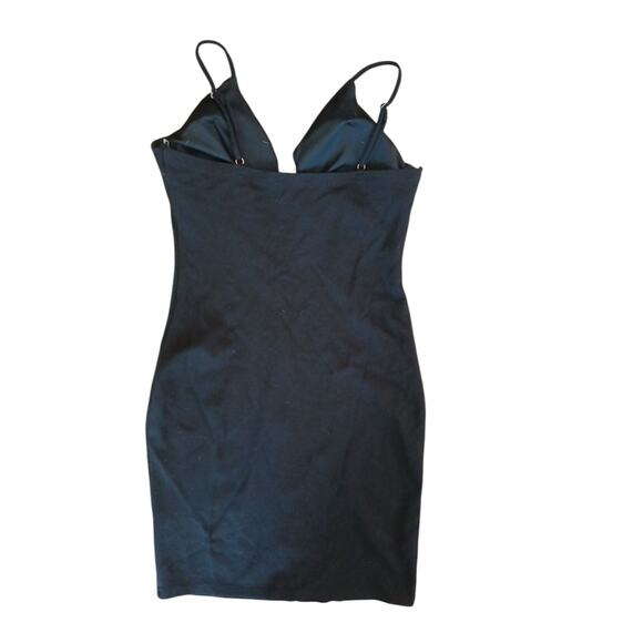 Haute Monde Dress Gold Zip Front Bodycon Size M Black V-Neck Spaghetti Straps - Picture 10 of 16